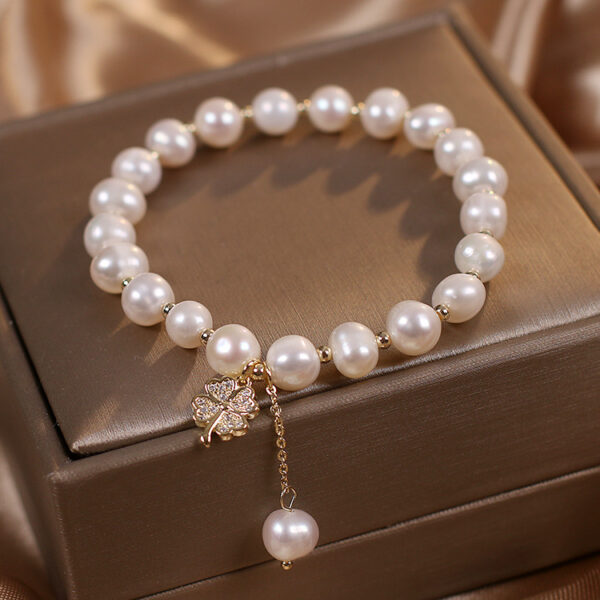 Natural Freshwater Pearl Bracelet Light Luxury Four-leaf Clover Simple Hand Jewelry - Image 9