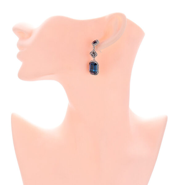 Long Geometric Square Crystal Earrings Gemstone Earrings - Image 3