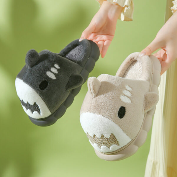 Winter Shark Slippers Fashion Thick Bottom Garden Home Shoes Indoor Non-slip Furry Warm Couple Cotton Slippers Women Men - Image 4